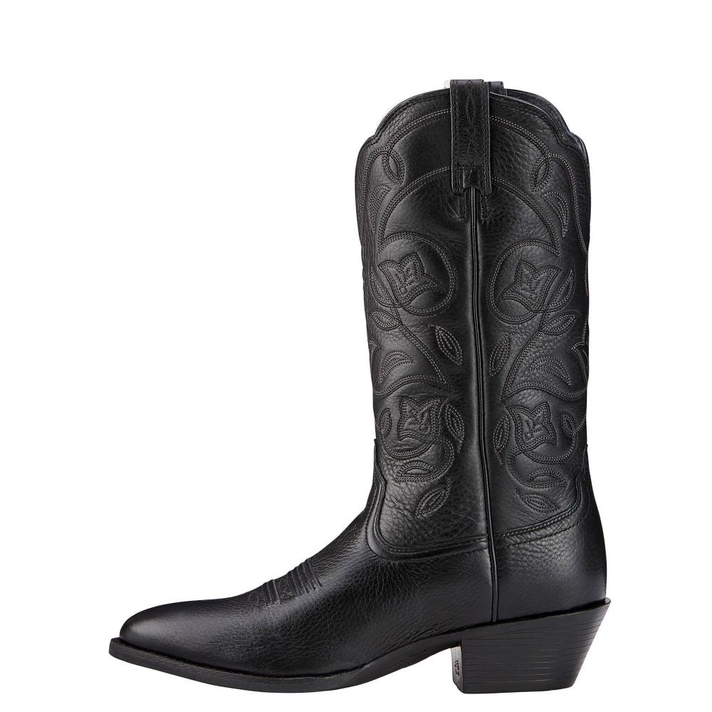 Ariat Heritage R Toe Western Boot - BLACK DEERTAN