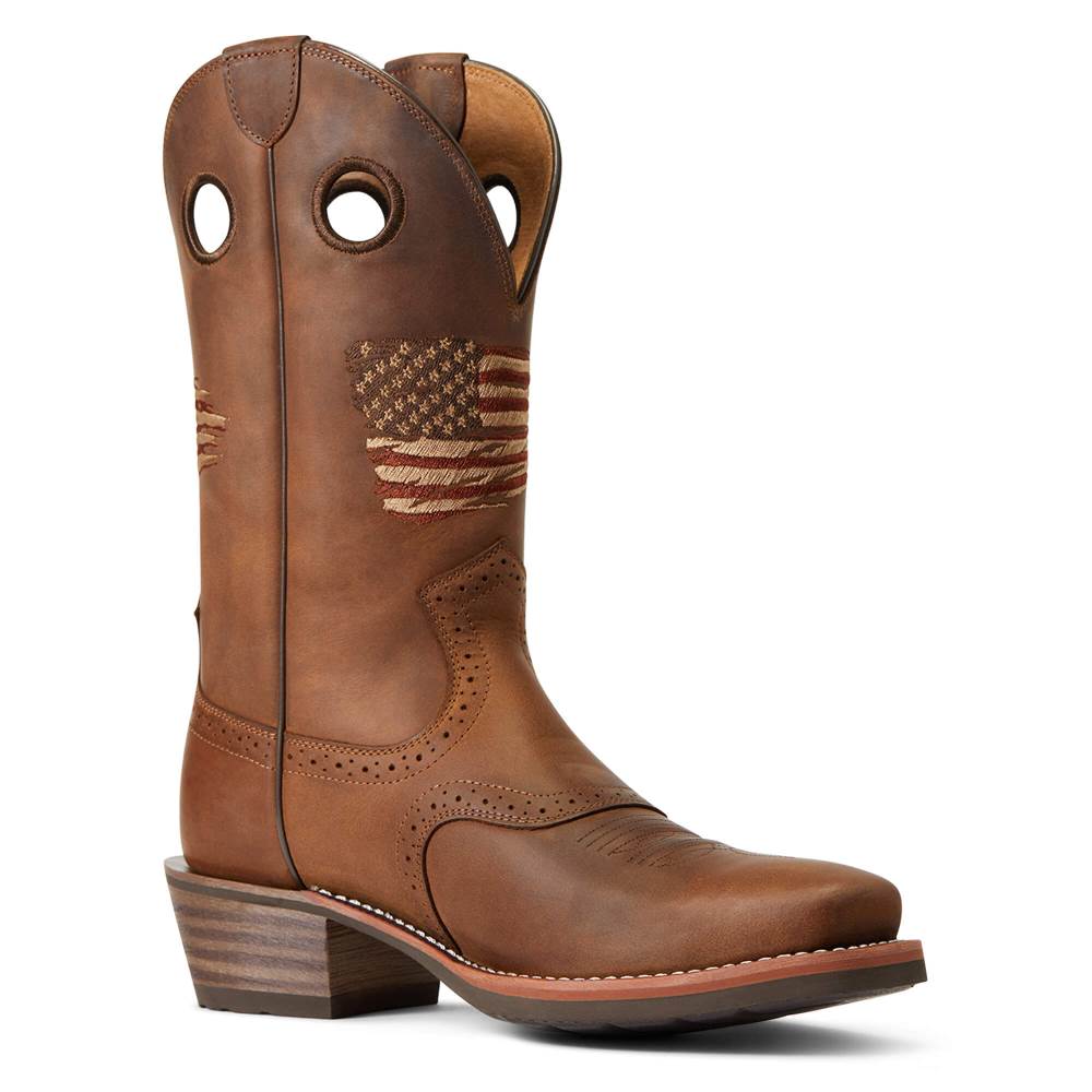 Ariat Roughstock Patriot Western Boot - DISTRESSED BROWN