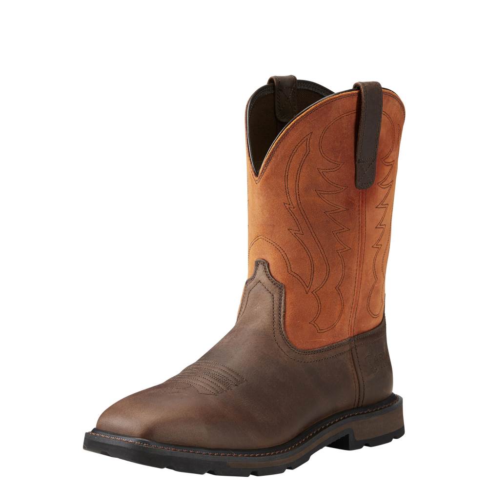 Ariat Groundbreaker Wide Square Toe Steel Toe Work Boot - BROWN EMBER