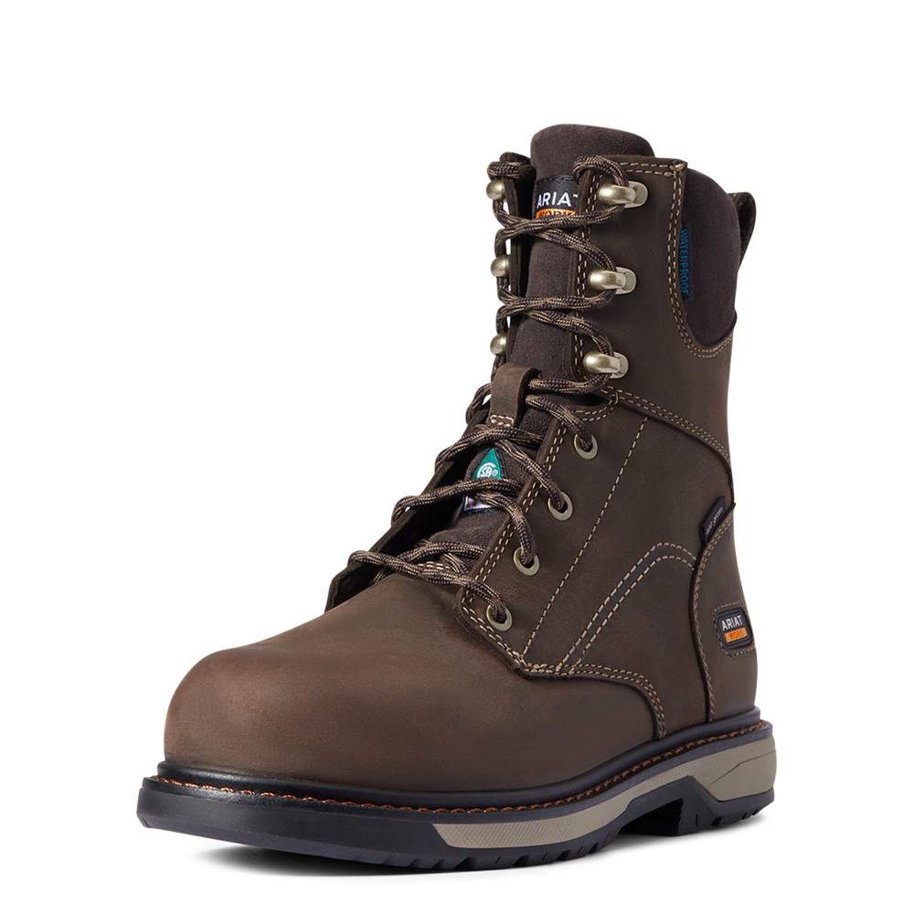 Ariat Riveter 8" CSA Glacier Grip Waterproof 400g Composite Toe Work Boot - DARK BROWN - Click Image to Close