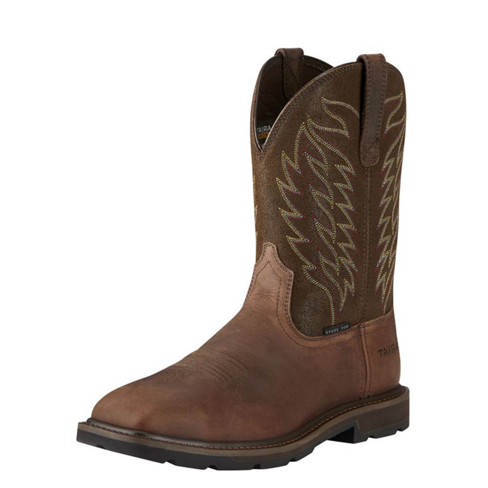 Ariat Groundbreaker Wide Square Toe Steel Toe Work Boot - BROWN