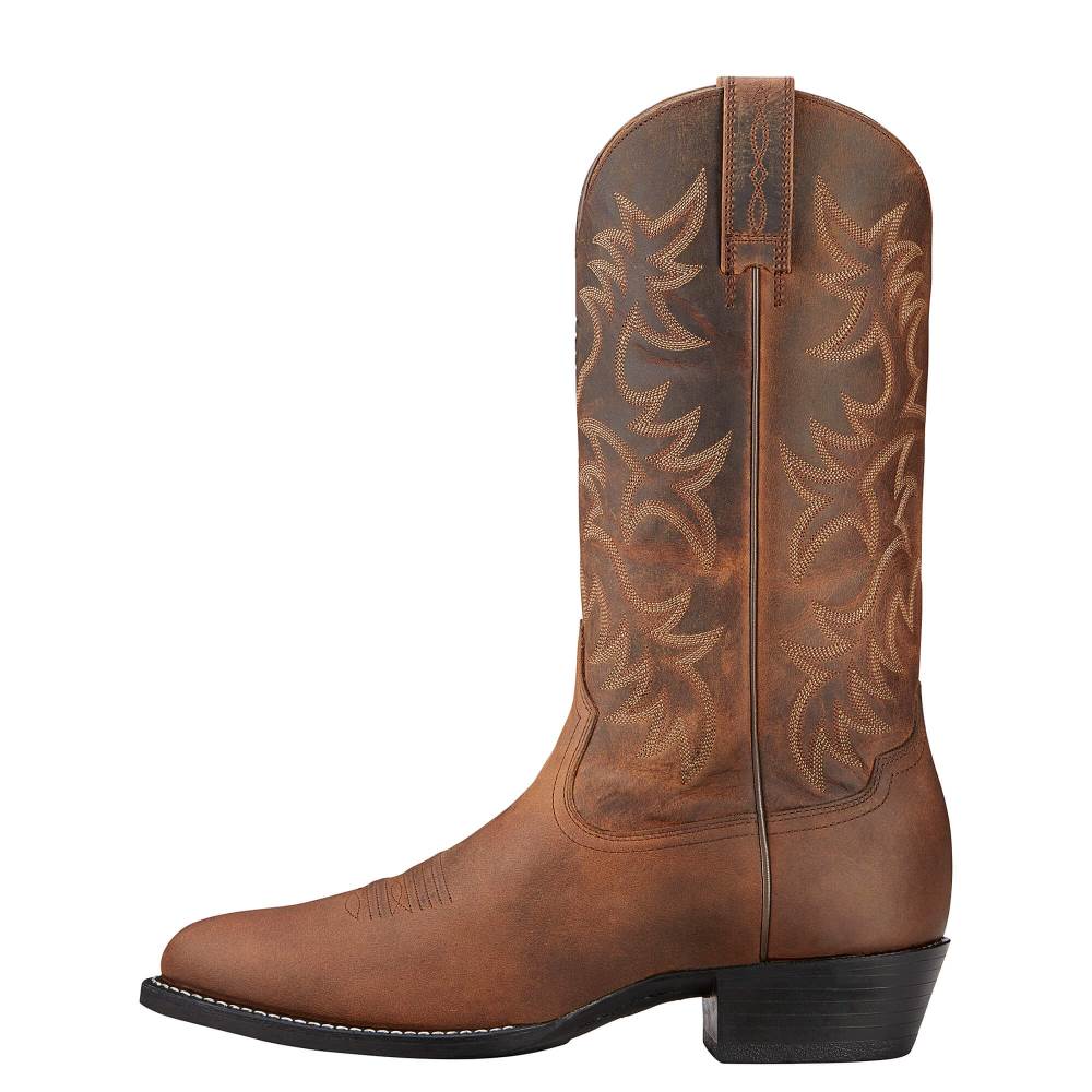 Ariat Heritage R Toe Western Boot - DISTRESSED BROWN