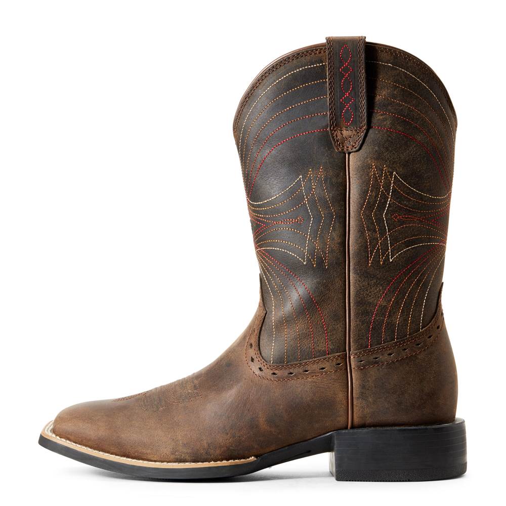 Ariat Sport Wide Square Toe Western Boot - DISTRESSED BROWN