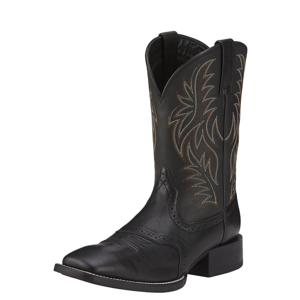 Ariat Sport Wide Square Toe Western Boot - BLACK DEERTAN - Click Image to Close