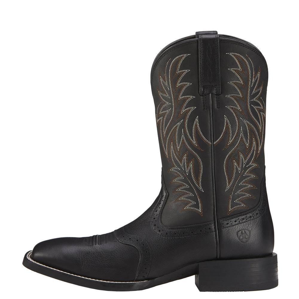 Ariat Sport Wide Square Toe Western Boot - BLACK DEERTAN