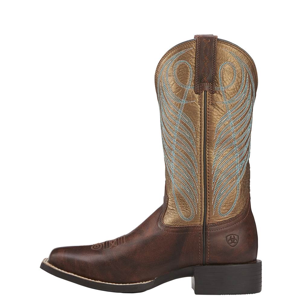 Ariat Round Up Wide Square Toe Western Boot - YUKON BROWN