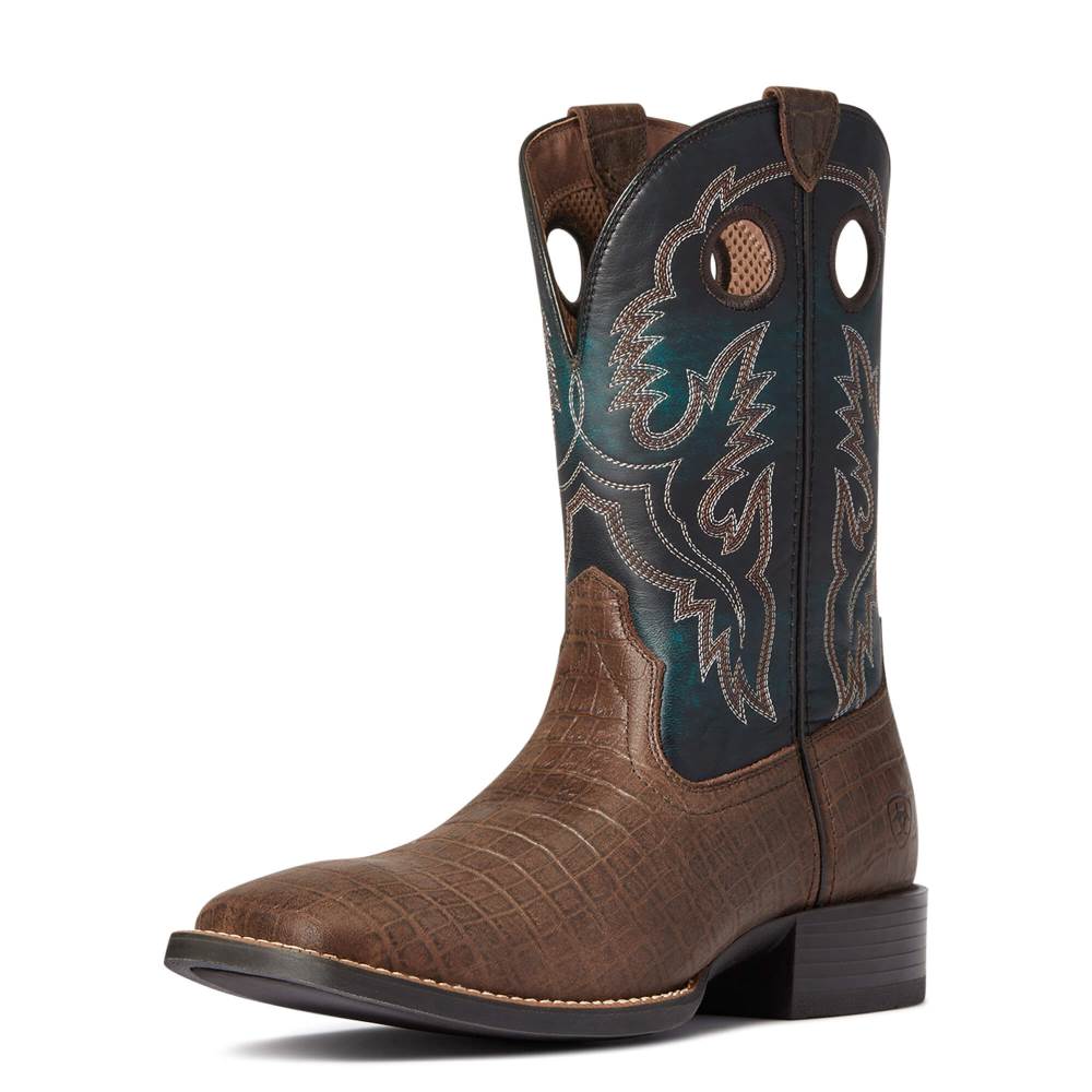 Ariat Sport Buckout Western Boot - CHOCOLATE CROC PRINT - Click Image to Close