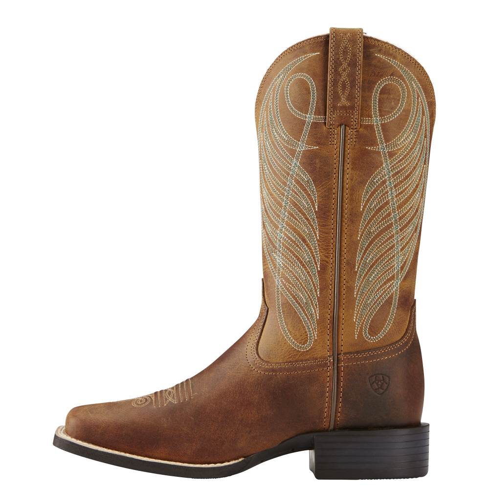 Ariat Round Up Wide Square Toe Western Boot - POWDER BROWN