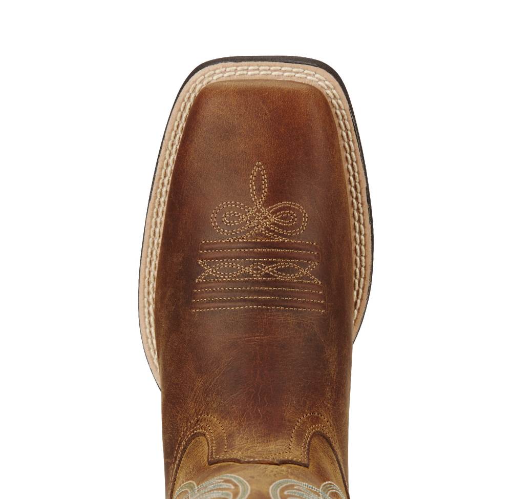 Ariat Round Up Wide Square Toe Western Boot - POWDER BROWN